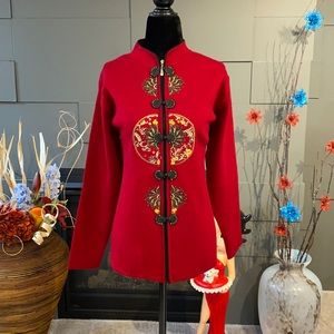 NWOT Mandarin Collar Wool Cotton Blend Cardigan